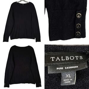 Talbots Sweater Women’s Size XL Black Cashmere Knit Long Sleeve Button